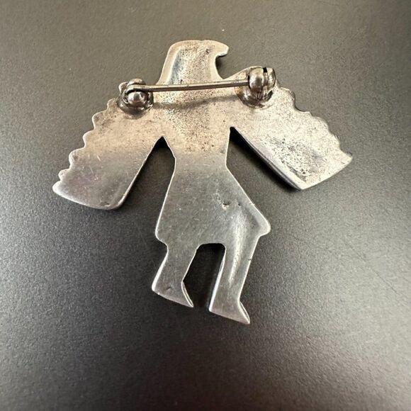 Vtg Navajo Native American Silver Thunderbird Kachina Brooch Turquoise - Picture 3 of 3